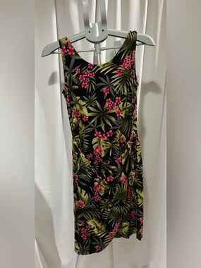 Sleeveless Black Maxi Dress with Pink Floral Print